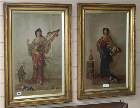 J.S. Hill, pair of oils on board, Italian flower girl and Lyre player, one signed and dated 1903, 62 x 37cm